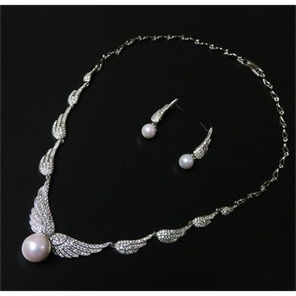 

wonderful angel wing diamond crystal stone bride wedding jewelry set necklace earings (68)wdw, Silver