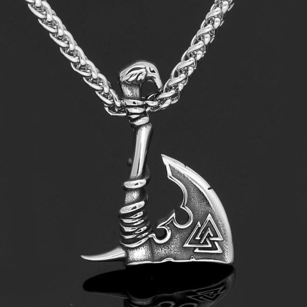 

pendant necklaces men stainless steel viking valknut amulet axe necklace, Silver