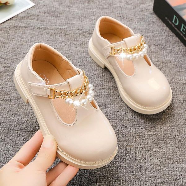 

flat shoes stylish girls chain flats shining patent leather pearls princess kids anti-slippery arrival t21n09ls-66, Black;grey