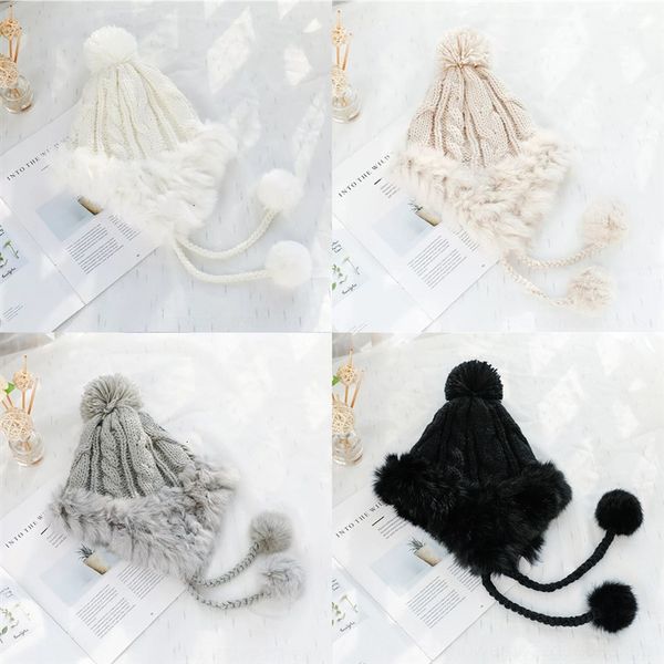 

kfup plush wool autumn and winter warm knitted hatrabbit hair hat female winter warm ear protection korean fashion versatile thick, Blue;gray