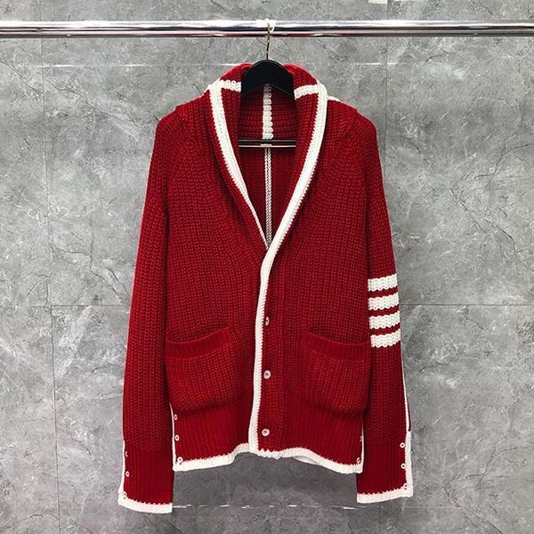 

2021 fashion brand sweaters men women slim turn down collar cardigans clothing striped wool red thick winter casual coat, White;black