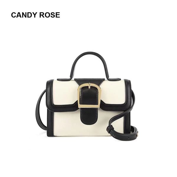 

candyrose horseshoe buckle handbag color matching canvas leather splicing women's one shoulder small square bag