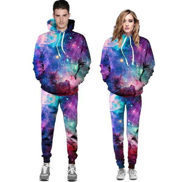 

men's tracksuits sets women's sportswear men universe 3d print hooded galaxy hoodie pants sport suit tracksuit, Gray