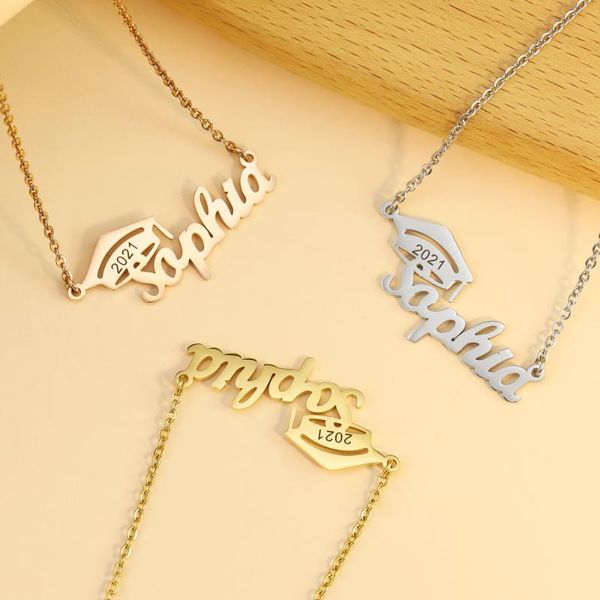 

chokers elegant custom name trencher pendant personalized women necklace academy graduation gift for school leavers senior graduate, Golden;silver