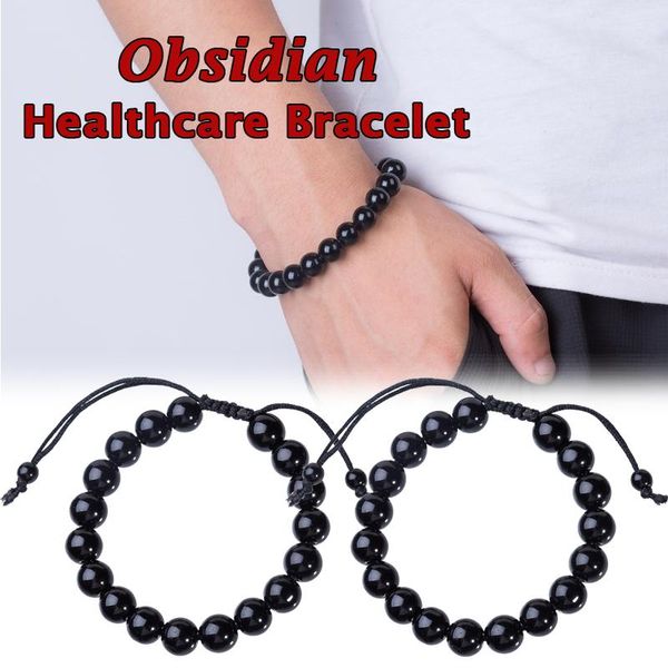 Fios com fios de fios de obsidiana Bracelete hematita Pedra anti -fadiga Slimming Perda de peso Diâmetro de 10 mm Bracelets de fitness homens homens homens