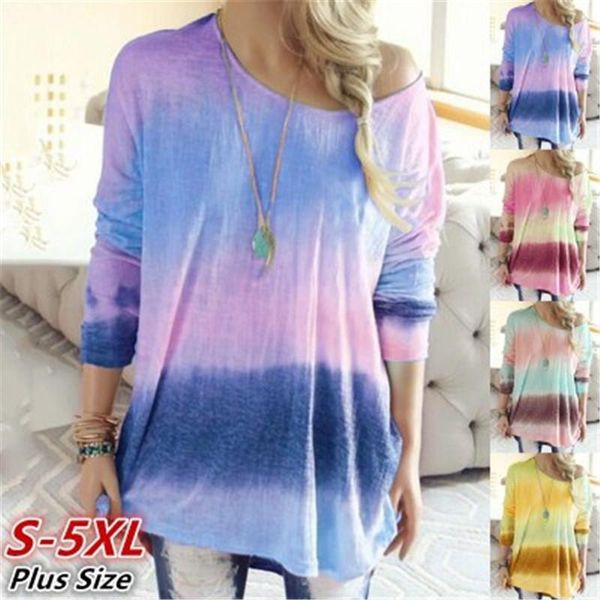 

gradient round neck womens t-shirt fashion trend new casual loose long sleeve comfortable spring female strapless crew neck tshirts, White
