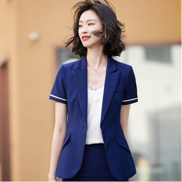 

women's suits & blazers 2021 jacket short sleeve blue coat ol styles summer jackets for women ladies office blazer outwear, White;black
