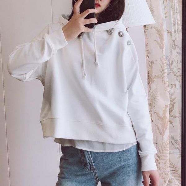 

women's hoodies & sweatshirts white pure cotton jumper fashion pullover commuter rhinestone shining hooded sweatshirt black hoodie woma