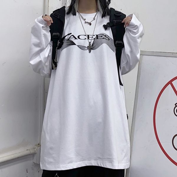 

2021 new autumn harajuku style women's wild letter printing loose sweatshirt round neck pullover drop shoulder sleeves simple fashion o, Black