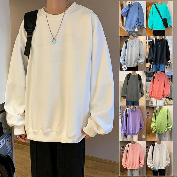 

men's hoodies & sweatshirts autumn ten-color solid color loose hong kong style large version sweater young round neck t-shirt 2021, Black