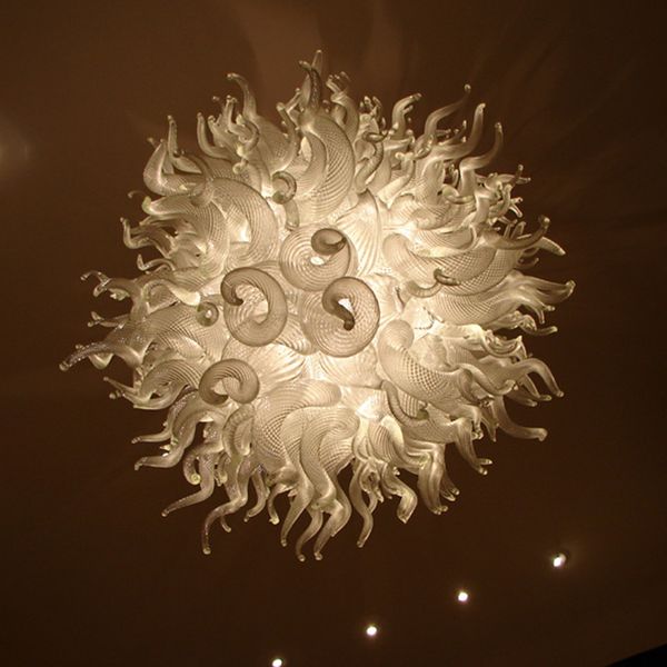 Candelabro de lâmpada branca fosco com luzes LED mão soprada lâmpadas de pingente de vidro veneziano redondo grande diâmetro decoração de arte interior 48 polegadas