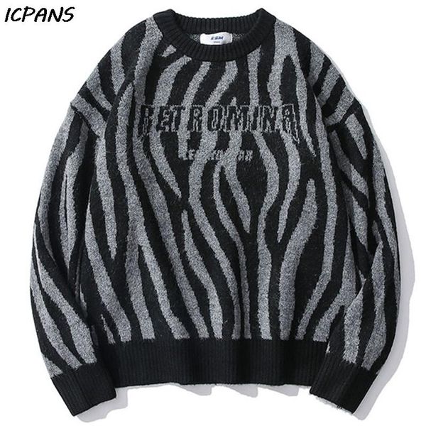 

men's sweaters harajuku dappled pattern streetwear knitted pullover jumper casual long sleeve hip hop knit outwear male autumn, White;black