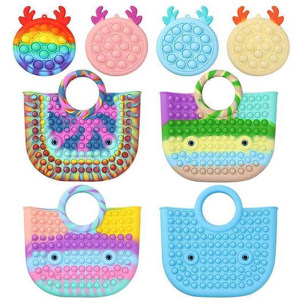 

fidget toys handbag party favor messenger bag coin purse decompression toy finger silicone rainbow pendant push bubble adults children gifts