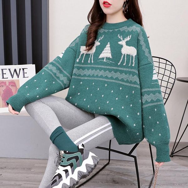 

women's sweaters christmas casual thicken warm red o-neck knitting loose pullovers korean clothes tide, White;black
