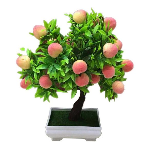 

1pc potted artificial peach fruit tree bonsai home garden deskoffice decor prop