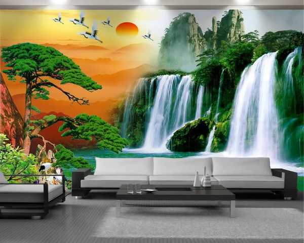 

yingke pine waterfall beautiful scenery 3d wallpaper romantic landscape decorative silk 3d mural wallpaper
