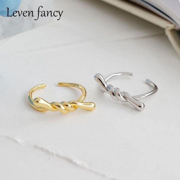 

cluster rings dainty 925 sterling silver minimalist jewelry candy bow ring twist knot wedding band for woman real open resizable, Golden;silver