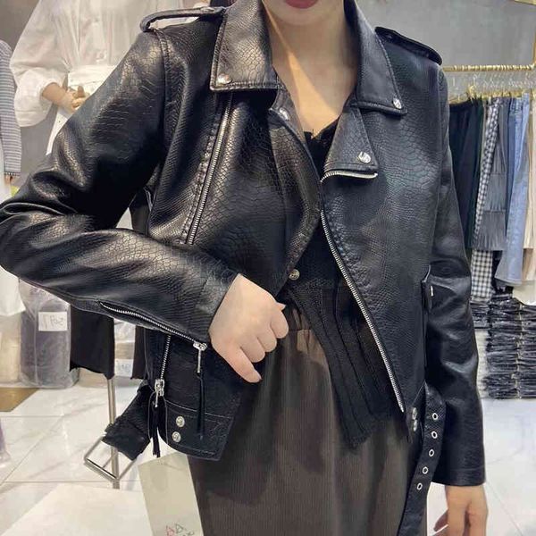 

women's leather & faux vintage charges long sleeve printing long-sleeve leather woman lapel belt women women's clothing fake black