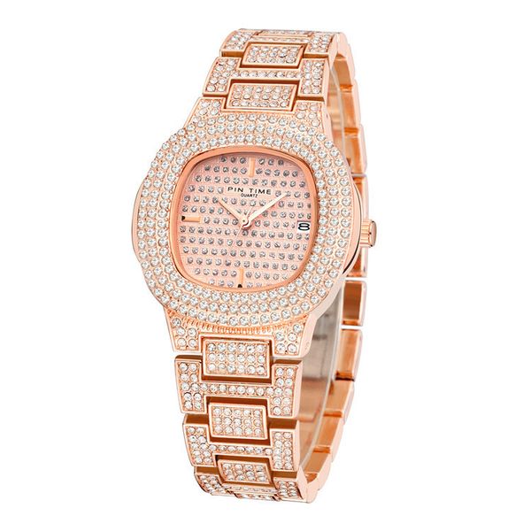 

designer fashion couple half diamond british watch hip hop watch, Silver