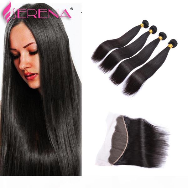 

13x4 ear to ear lace frontal closure with bundles 8a brazilian straight virgin hair with closure soul lady lace frontal weave, Black;brown