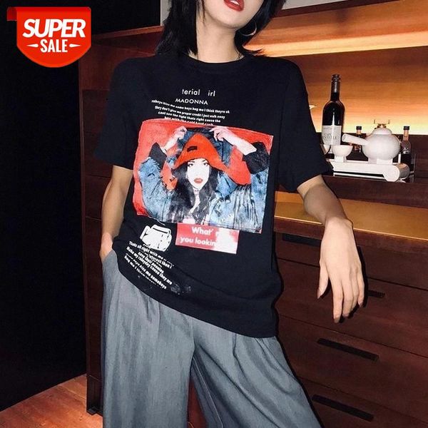 

harajuku short-sleeved t shirt women loose 2020 new chic character printing casual vintage aesthetic tees #3a4u, White