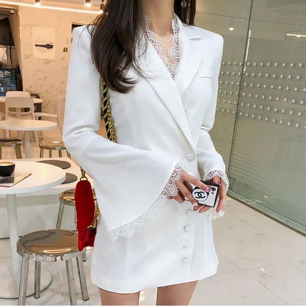 

women's trench coats 2021 autumn fashion lace patchwork notched collar flare sleeve single breasted jacket for female clothes, Tan;black