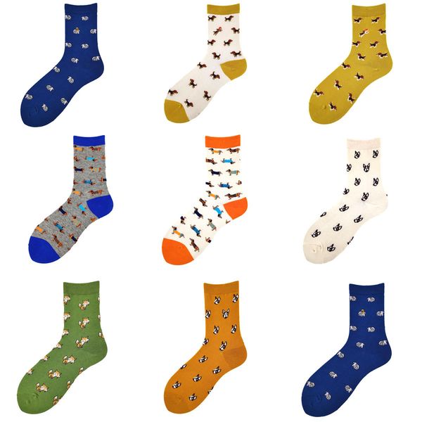 

new cotton men's and women's creative neutral dog series, cartoon personality, fashionable socks, lovers' middle tube socks c, Black
