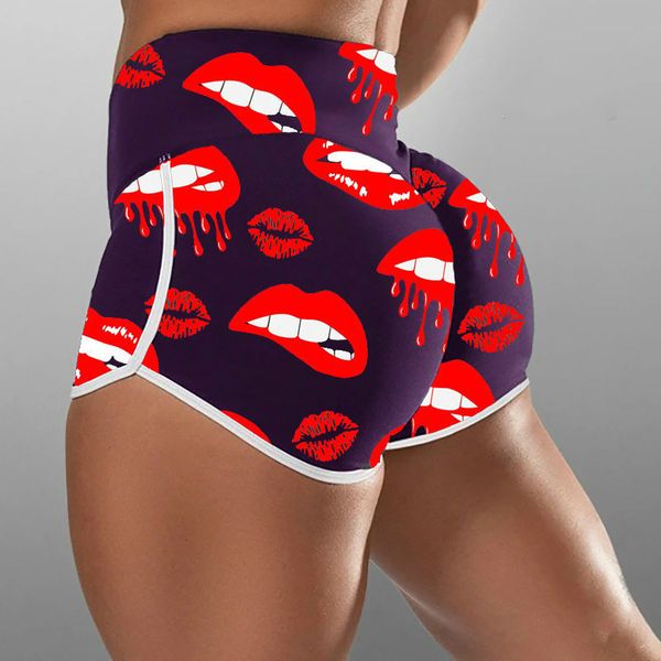 

2020 funny lip print women fashion high tail casual straight ny shorts summer workout fitness bodems plus size s-5xl, White;black