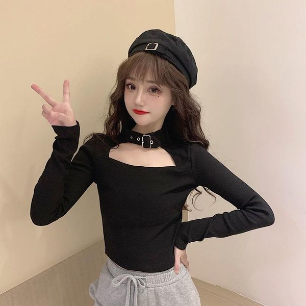 

women's t-shirt long sleeve 2021 spring and autumn style with bottom coat korean fashion slim top, White