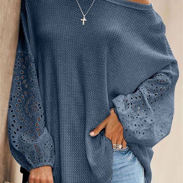 

elegant lace long sleeve shirt women vintage hollow out o-neck solid autumn female casual t-shirt 220315, White