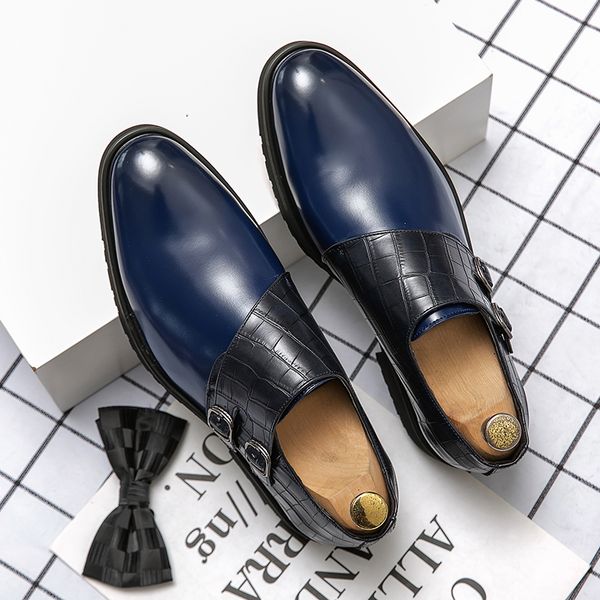 

monk shoes 2021 new chaussures pour hommes men shoes outdoors spring autumn slip on simplicity banque round toe pu leather casual fashion cl, Black