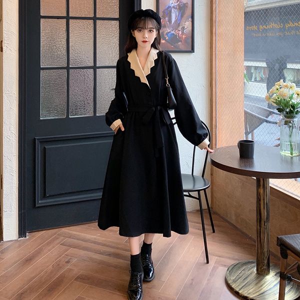 

spring womens dress with belt bandage long dress black long sleeve elegant female vintage office lady split vestidos, Black;gray
