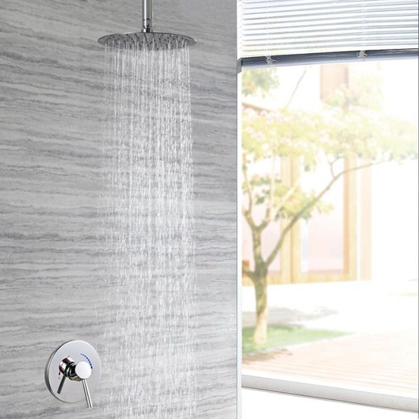

rainfall shower bathroom ceiling mount 8/10/12 inch round rain showerhead stainless steel chrome polished bath shower set