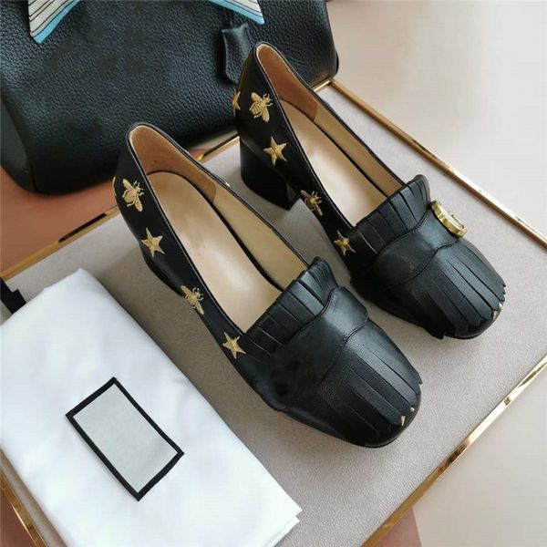 

sandals luxury designer ladies high heels summer fashion tassel thick heel loafers leather mules, Black