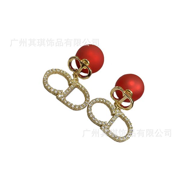 

design jewelry letter pearl red beads chinese red new year earrings, Golden