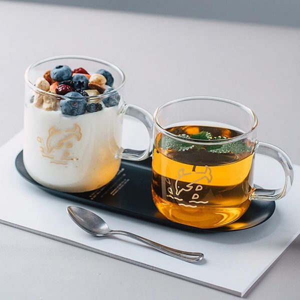 

wine glasses 350/380ml creative glass mug breakfast mlik coffe cup household couple water cartoon flower fish pattern kitchen drinkware