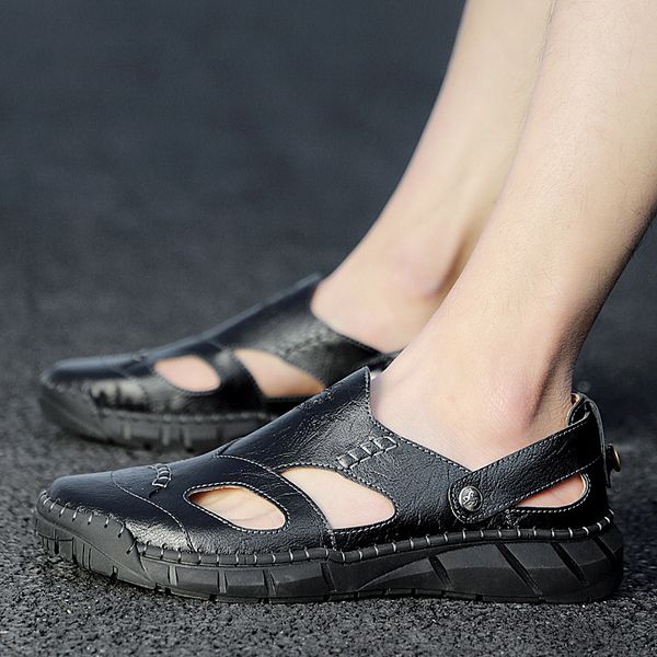

464748 size cross-border large size-big toe sandals closed toe sports casual slippers breathable platform outdoor mens beach shoes, Black
