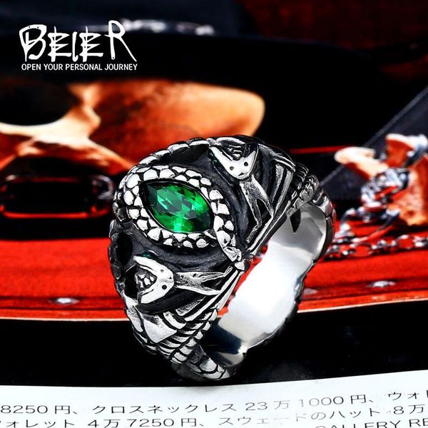 

cluster rings beier store double snake king entangled animal ring green stone eye men's jewelry llbr8-599r, Golden;silver