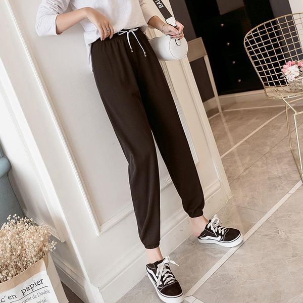

women's pants & capris missky 2021 women casual loose solid elastic harem waist spring summer stretch female trousers clothing, Black;white