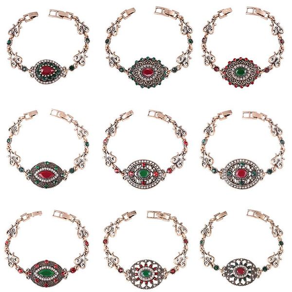 

charm bracelets 15 styles vintage turkey jewelry multicolor resin crystals antique gold bracelet for women fashion accessories, Golden;silver