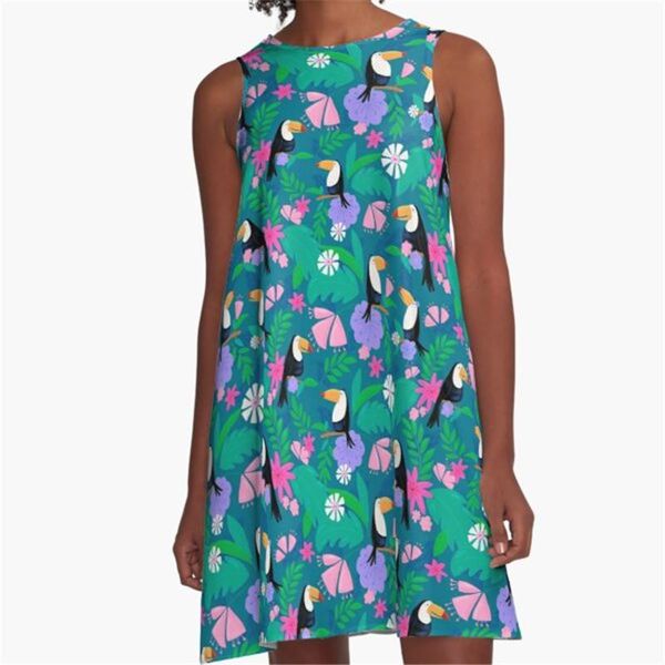 

casual dresses fashion women summer tropical jungle printed a-line boho dress for harajuku ladies mini short beach, Black;gray