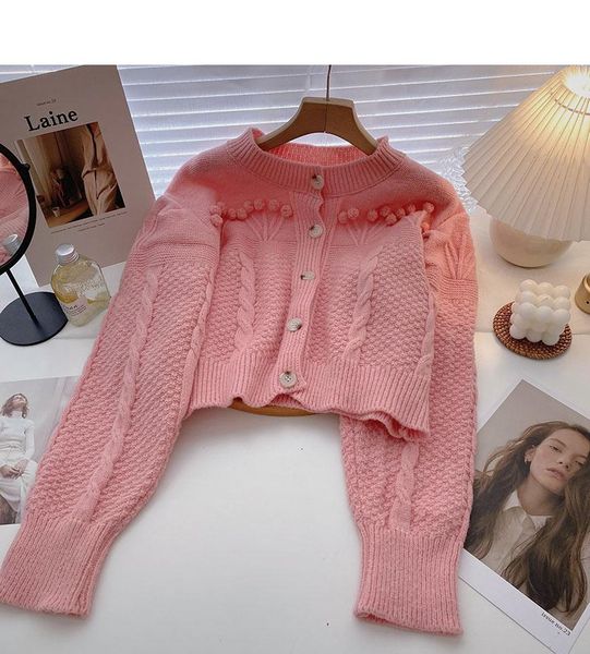 

women's knits & tees autumn and winter style korean fashion personality retro fur ball round neck long sleeve sweater women, White