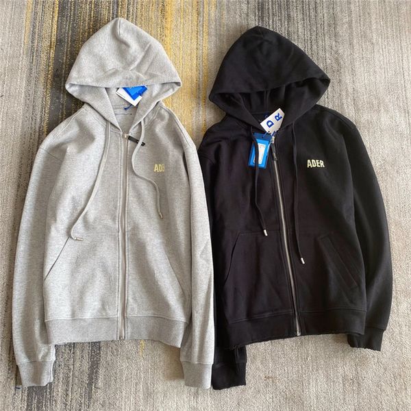 

2021 new error mag hoodie men women heavy fabric zip up adererror sweatshirts yellow ader mark pullovers inside tag dpok, Black
