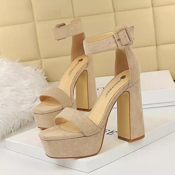 

dress shoes waterproof platform buckle ankle sandals ladies 2021 square head open toe sexysuper high heel model, Black