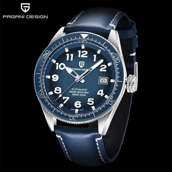 

pagani design brand men watches automatic mechanical watch pd-1649 clock leather casual business retro wristwatch relojes hombre, Slivery;brown