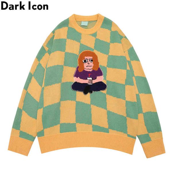 

dark plaid men women puler checkered men's sweater knitweare 3 colors, Black