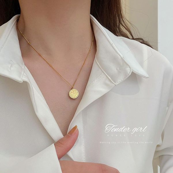

pendant necklaces south korea dongdamen net red temperament design sense necklace inlaid with diamond fuxi word fashion simple, Silver