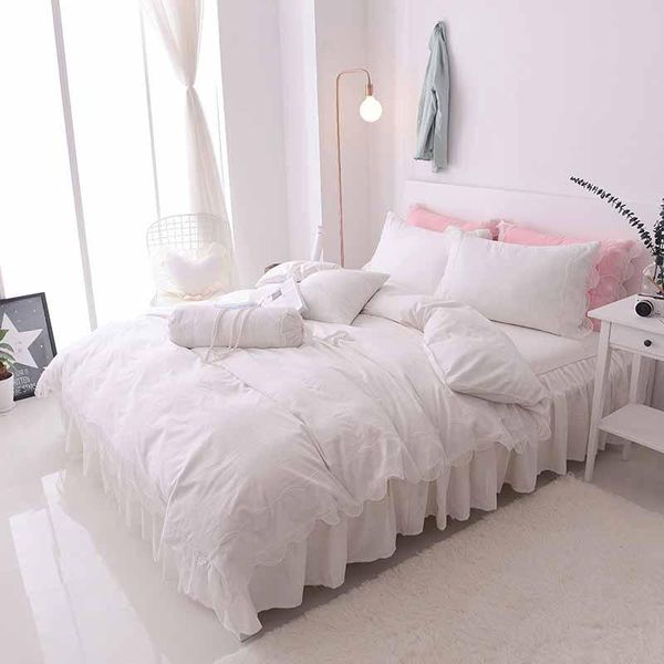 

bedding sets princess luxury100% cotton wedding set bed skirt lace style duvet cover king  full size 7pcs