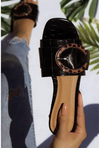 

fashion leopard print circle sandal shoes women slippers summer beach elegant flat shoes outdoor, Black