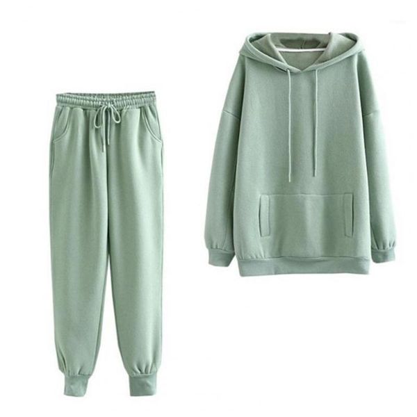 

women's two piece pants fashion fleece warm sweatshirt set sporty outfit straight, White